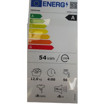 Princess Πλυντήριο Ρούχων 12kg με Τεχνολογία Ατμού 1400 Στροφών WMBA12PAR